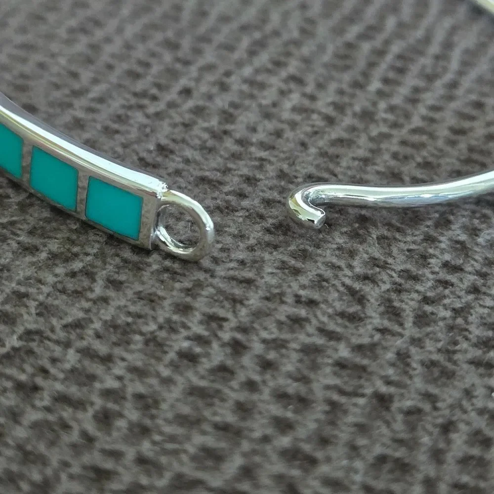 Taxco Sterling Silver🤍 Sleeping Beauty Turquoise🩵 Squares Flush Inlay Bracelet